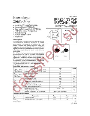 IRFZ34NSTRRPBF datasheet  